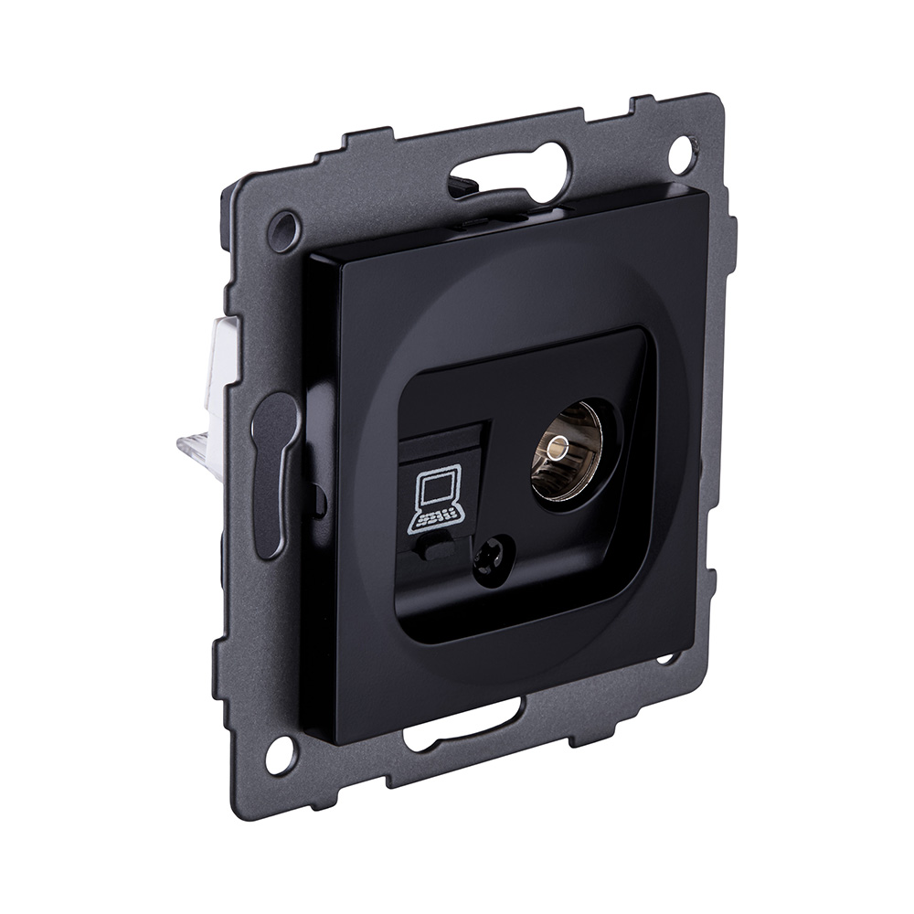 Розетка двойная TV (мама) + RJ45 Cat.6, черный Kollinger REA-021BK для Aspekt, Eleganz, Reflex в Санкт-Петербурге