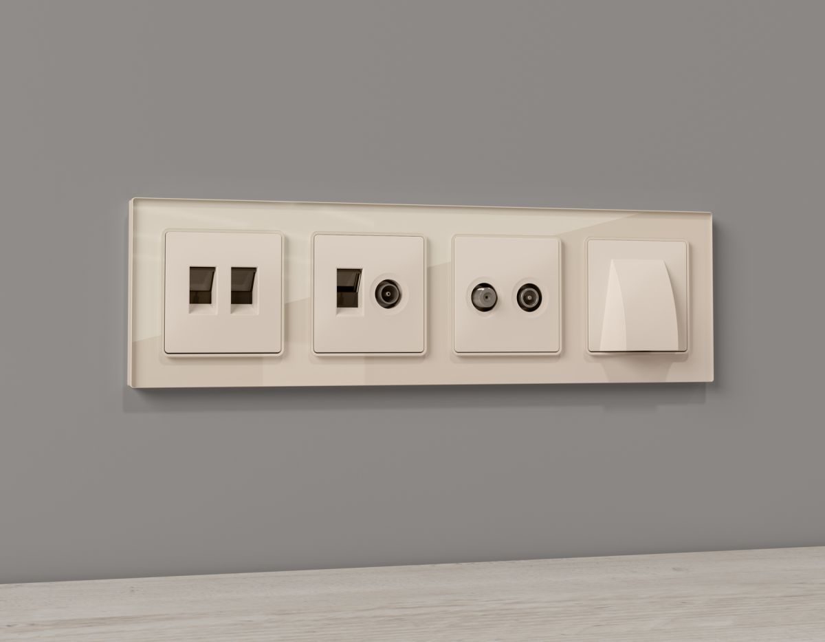 Комплект механизма компьютерной двойной розетки RJ-45 с автоматической защитной шторкой Alfa Бежевый матовый Quant Ambrella Volt MA332110 (AP3321, VM189) в #REGION_NAME_DECLINE_PP#