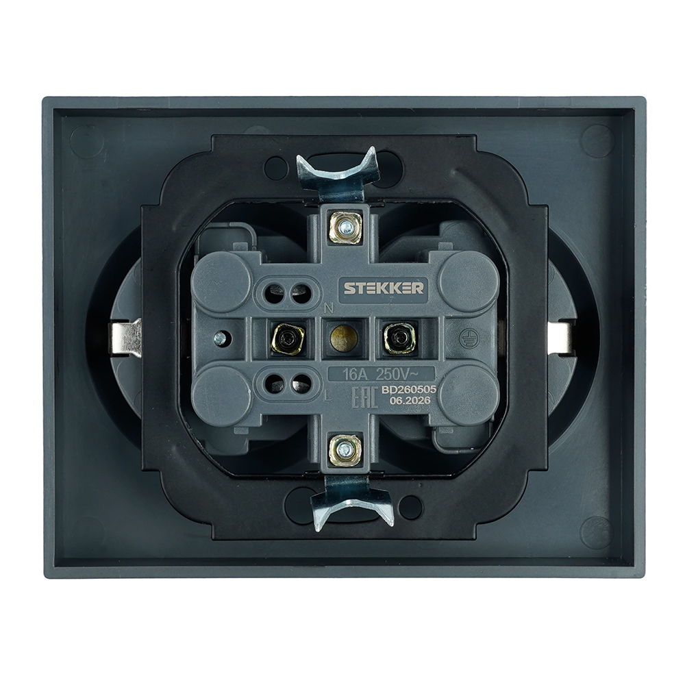 Розетка 2-местная с защитной шторкой (механизм) Stekker б/з 250В 16А Мия RST16-3114-05 черный бархат 50917 в Санкт-Петербурге