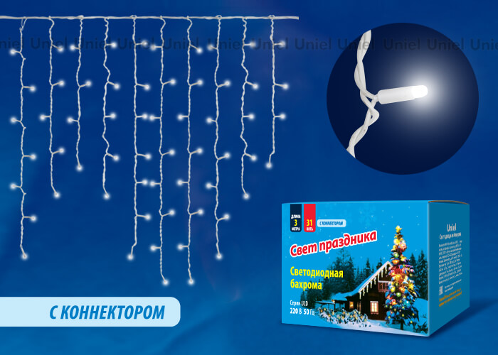 Уличная светодиодная гирлянда (UL-00001367) Uniel бахрома 230V белый ULD-B3010-200/SWK White IP67 в Санкт-Петербурге