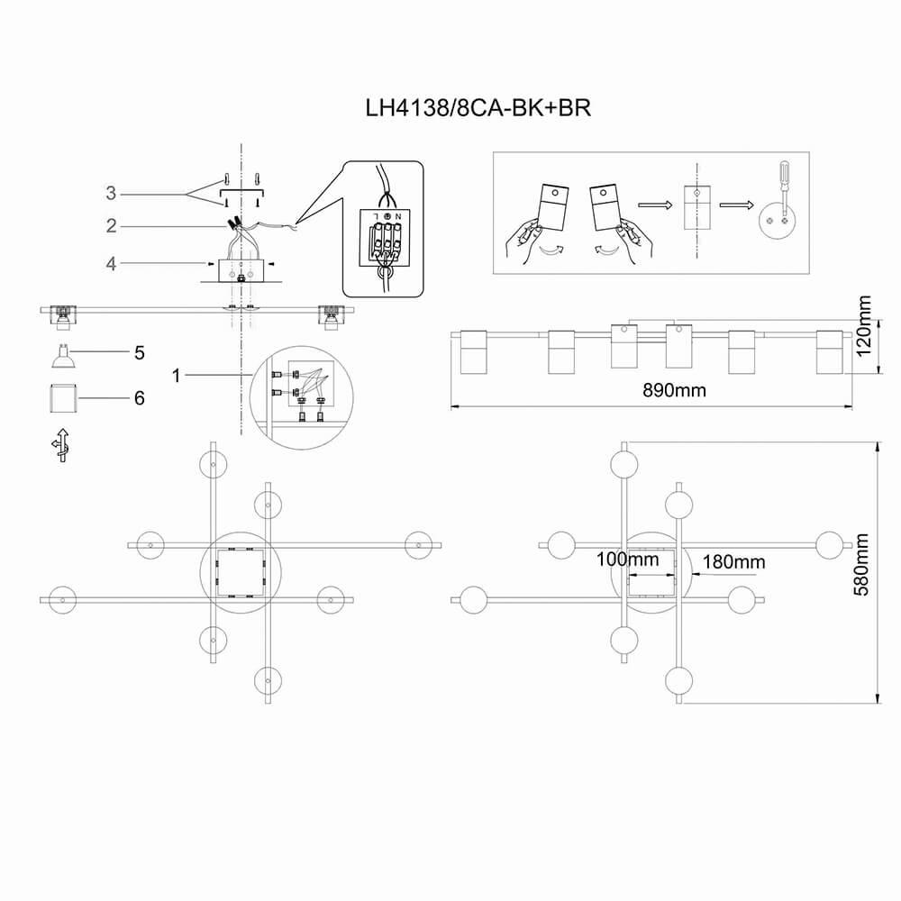 Потолочная люстра Lumien Hall Trey LH4138/8CA-BK-BR в Санкт-Петербурге