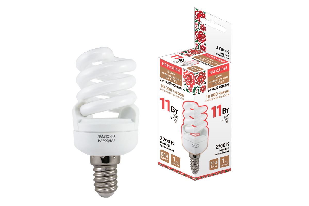 Лампа люминесцентная TDM Electric Народная Е14 11W 2700K матовая SQ0347-0017 в Санкт-Петербурге