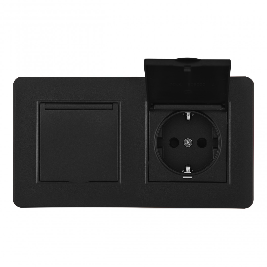 Розетка двойная (двухпостовая) с/з и шторками Arte Milano SET16-2-41-1x2 black в Санкт-Петербурге
