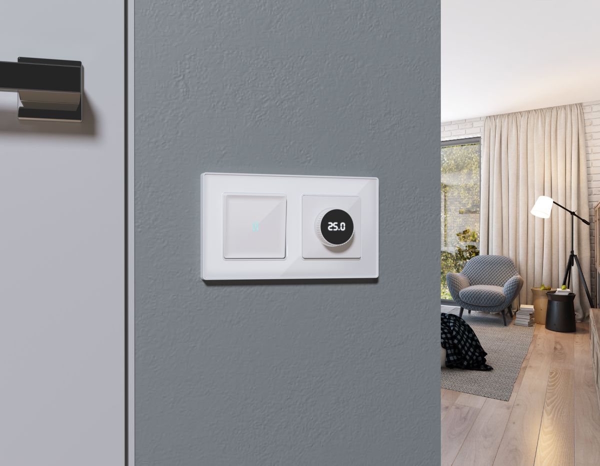 Комплект механизма терморегулятора теплого пола с цифровым дисплеем с подсветкой 16A-250V Alfa Белый глянец Quant Ambrella Volt MA105810 (AP1058, VM1385) в Санкт-Петербурге