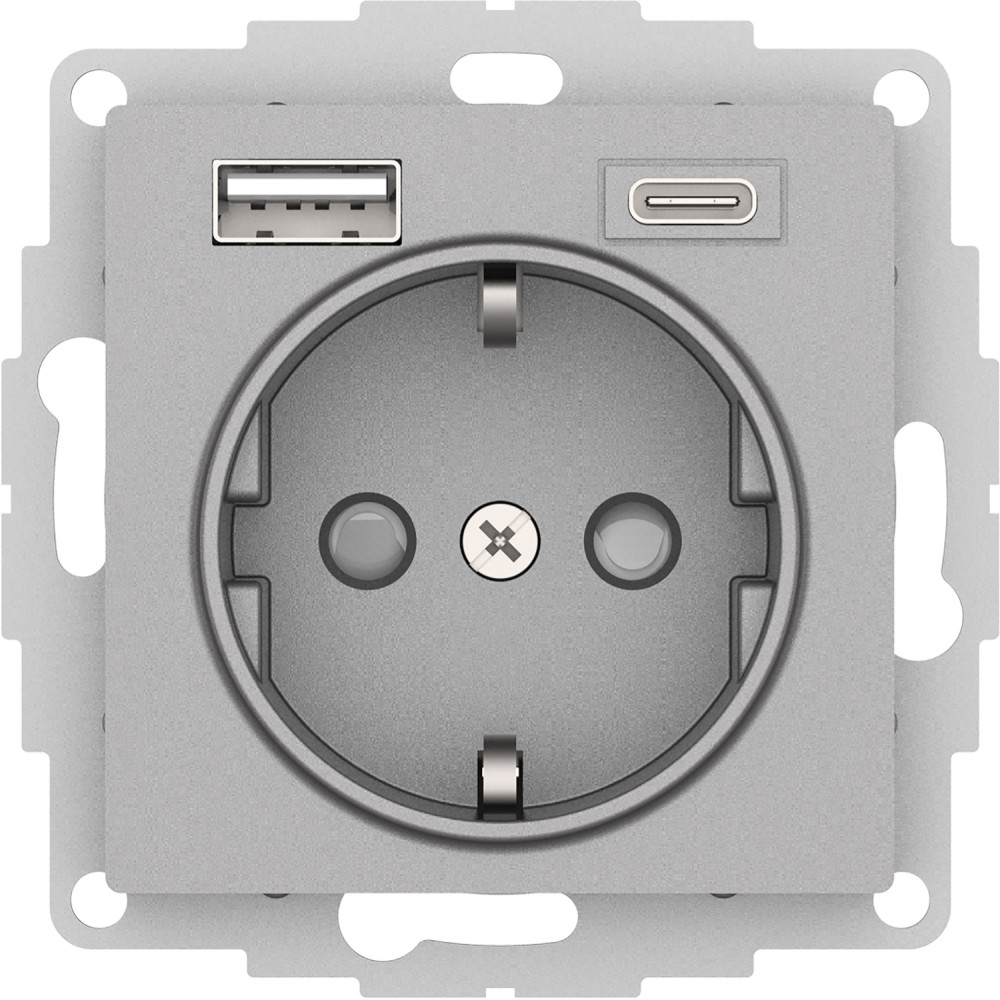 Розетка 16А с USB A+C (5В/2,4А/3 А, 2х5В/1,5А), Systeme Electric AtlasDesign Алюминий ATN000332 в Санкт-Петербурге