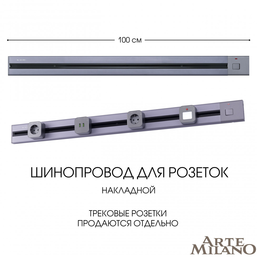Накладной шинопровод с выключателем Arte Milano Am-track-sockets 385201TOB/100 Grey в #REGION_NAME_DECLINE_PP#