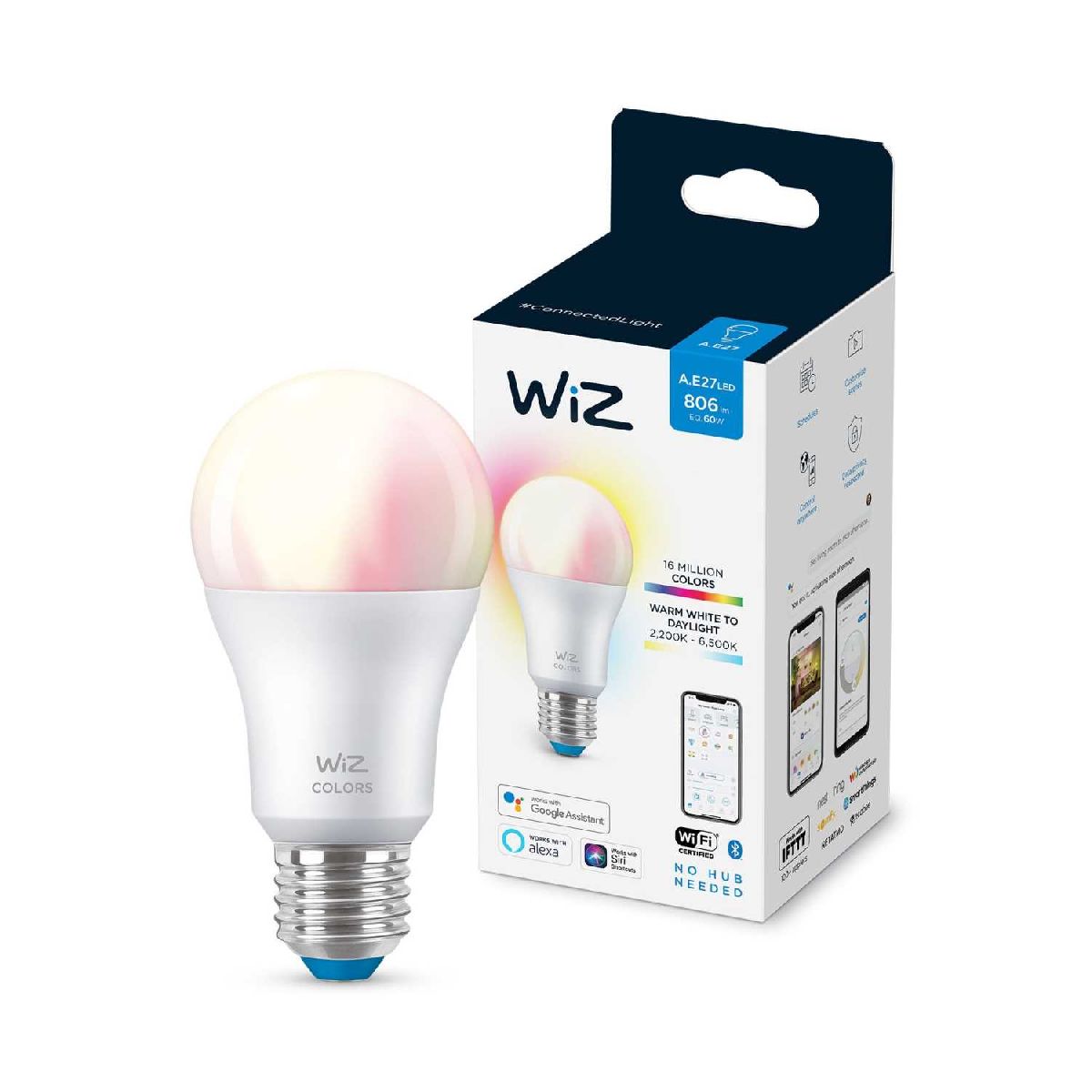 Умная светодиодная лампа Wiz Wi-Fi BLE60WA60E27922-65RGB1PF/6 E27 7W 2200/6500K 929002383602 в Санкт-Петербурге