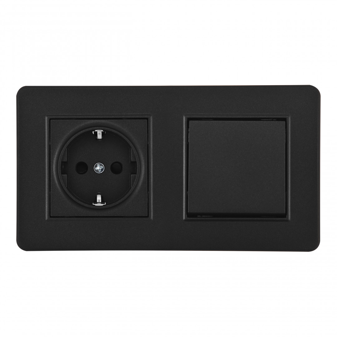 Выключатель одноклавишный с розеткой Arte Milano SET16-2-40-1-30-1 black в Санкт-Петербурге
