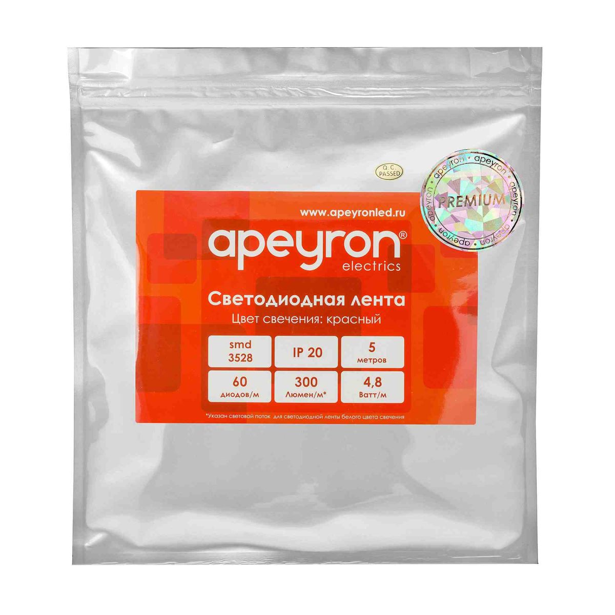 Светодиодная лента Apeyron 12В, 4,8Вт/м, smd3528, 60д/м, IP20 5м Красный 00-435 в Санкт-Петербурге