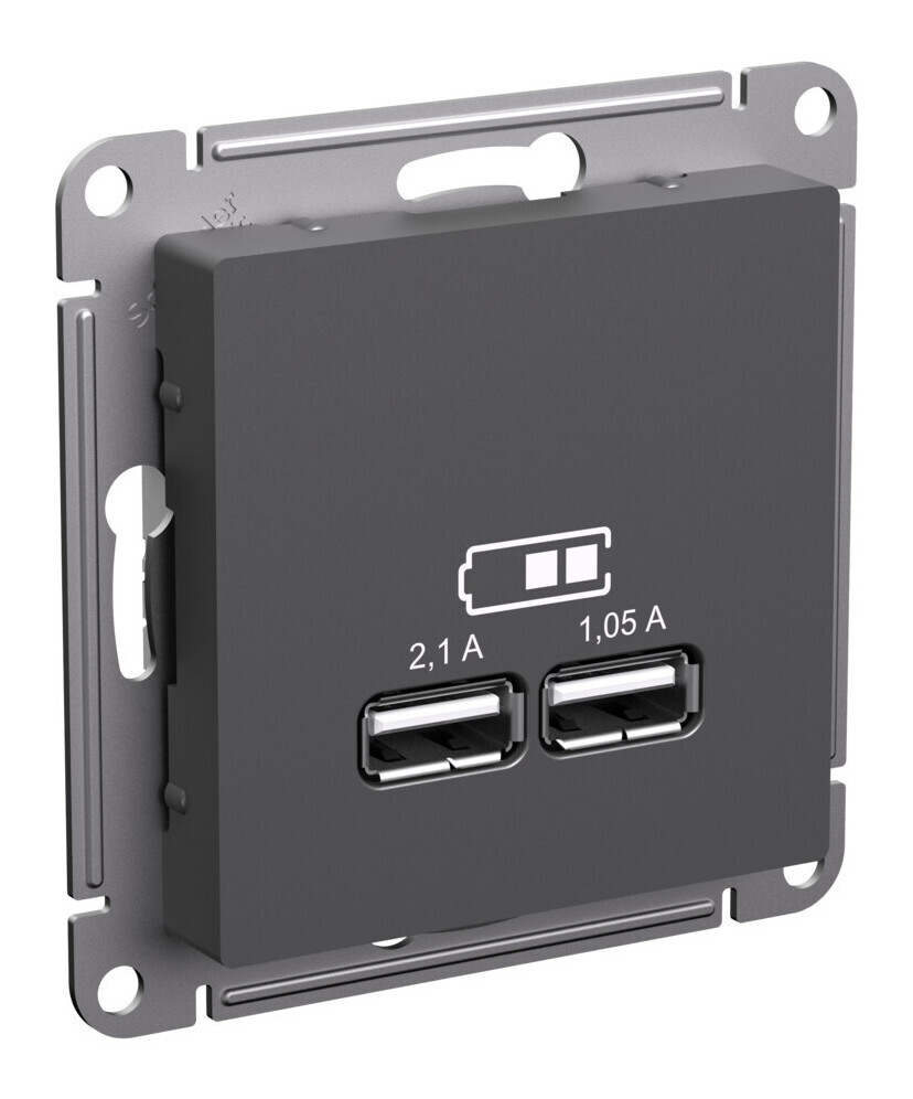 Розетка USB A+A, 5В/2,1 А, 2х5В/1,05 А, механизм Systeme Electric AtlasDesign Базальт ATN001433 в Санкт-Петербурге