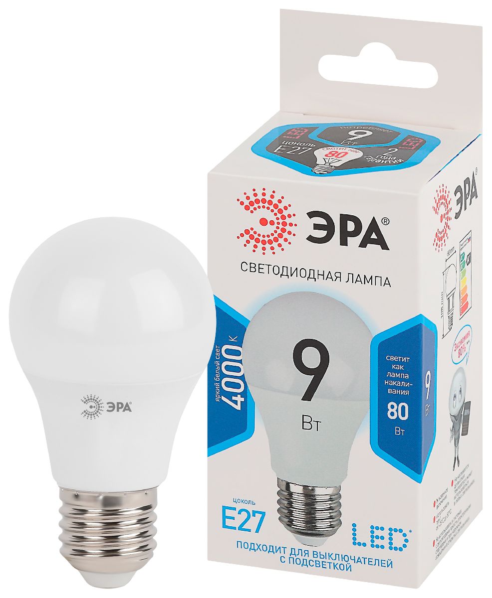 Лампа светодиодная Эра E27 9W 4000K LED A60-9W-840-E27 Б0032247 в Санкт-Петербурге