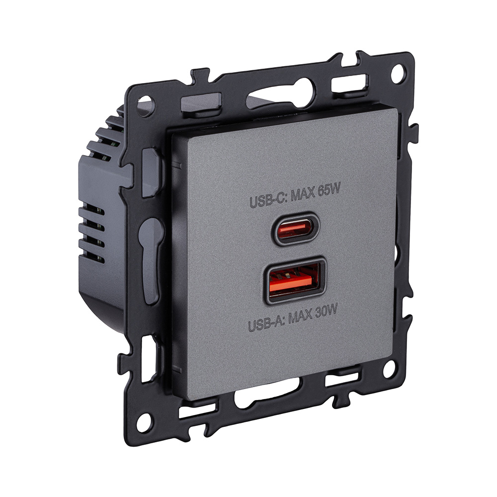 Розетка USB A+C 65W, серый Kollinger Asthetik AS-024GY в #REGION_NAME_DECLINE_PP#