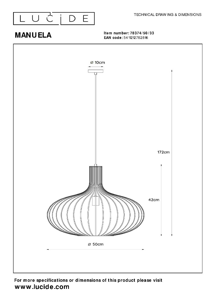 Подвесной светильник Lucide Manuela 78374/50/33 в #REGION_NAME_DECLINE_PP#