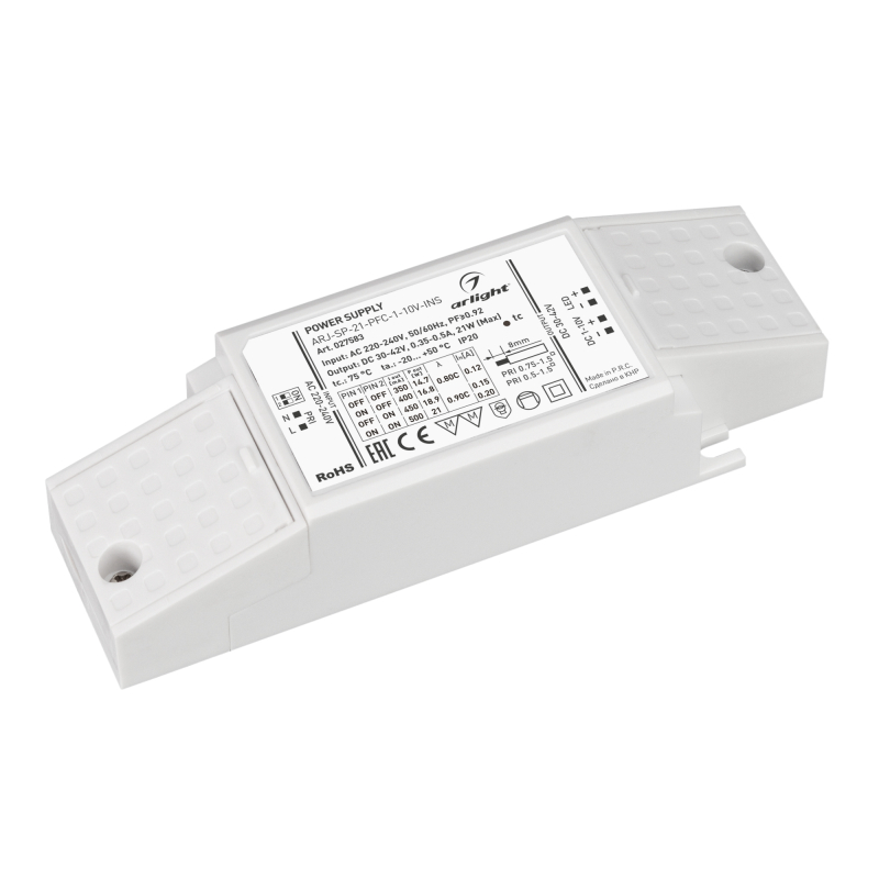 Блок питания Arlight ARJ-SP-21-PFC-1-10V-INS (21W, 350-500mA) 027583 в Санкт-Петербурге