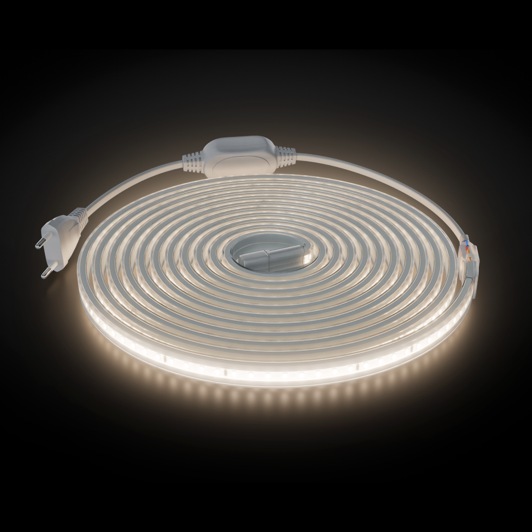 Комплект светодиодной ленты Apeyron 220В 10Вт/м, 600лм/м, 4000К (д/б), SMD2835, 120д/м, 13,5х7мм, 5м, IP65, с аксесcуарами (сетевой шнур, заглушка - 1шт, крепеж - 5шт) 10-141 в Санкт-Петербурге