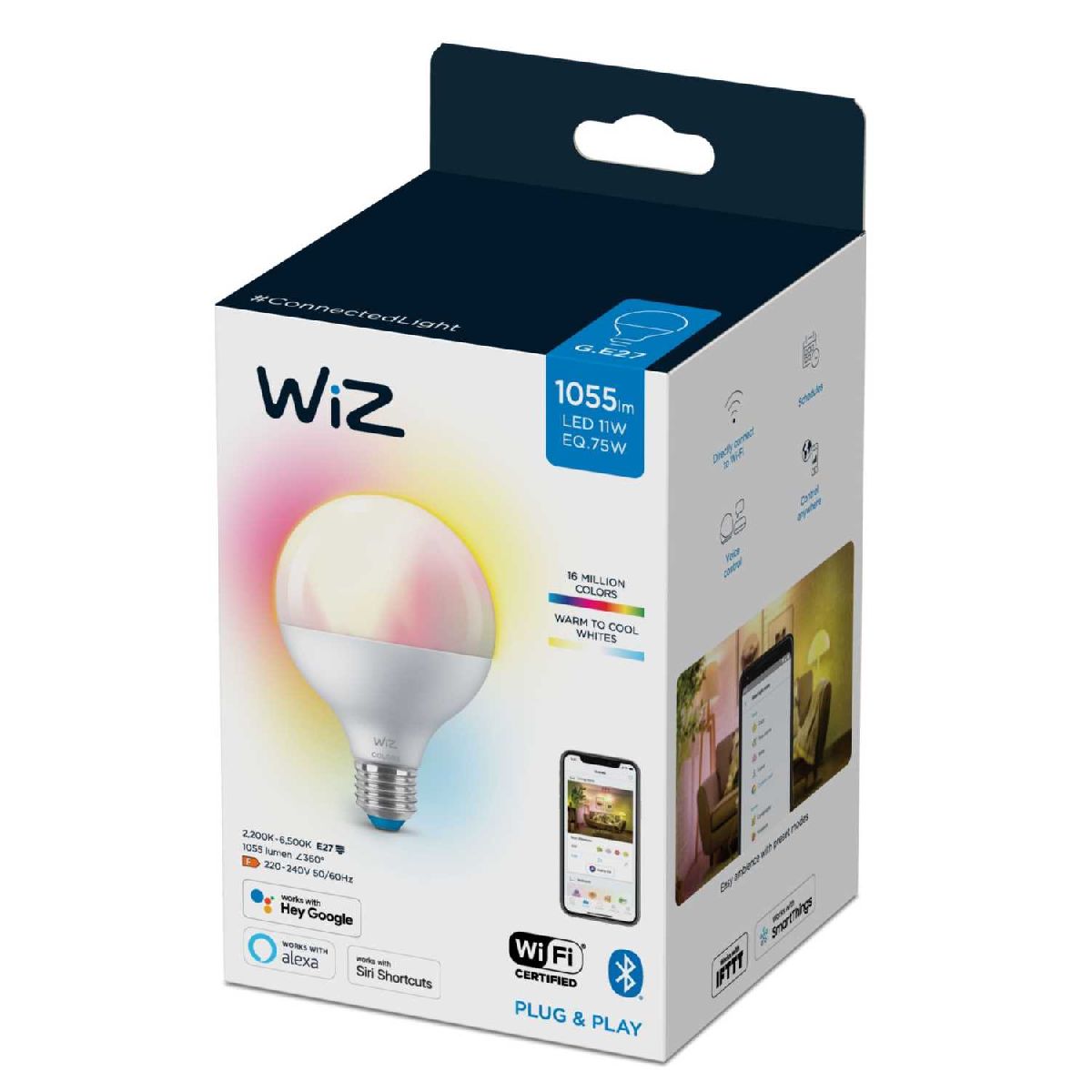 Умная светодиодная лампа Wiz Wi-Fi BLE75WG95E27922-65RGB1PF/6 E27 7W 2200/6500K 929002383902 в Санкт-Петербурге