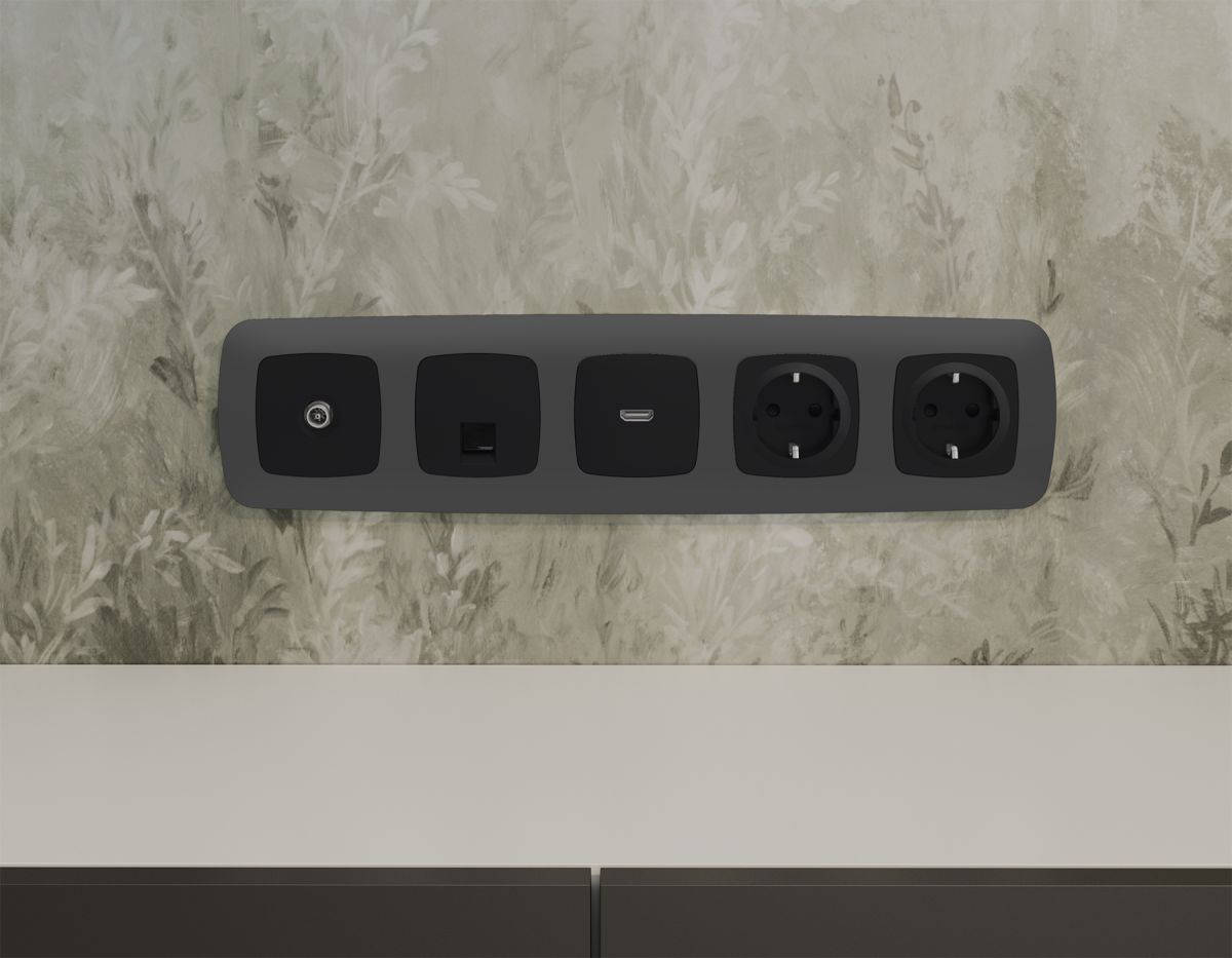 Комплект механизма компьютерной розетки Ambrella Volt RJ-45 (8P8C) CAT6A экранированной с автоматической защитной шторкой OMEGA MO812005 Черный матовый QUANT (OP8120, VM185) в Санкт-Петербурге