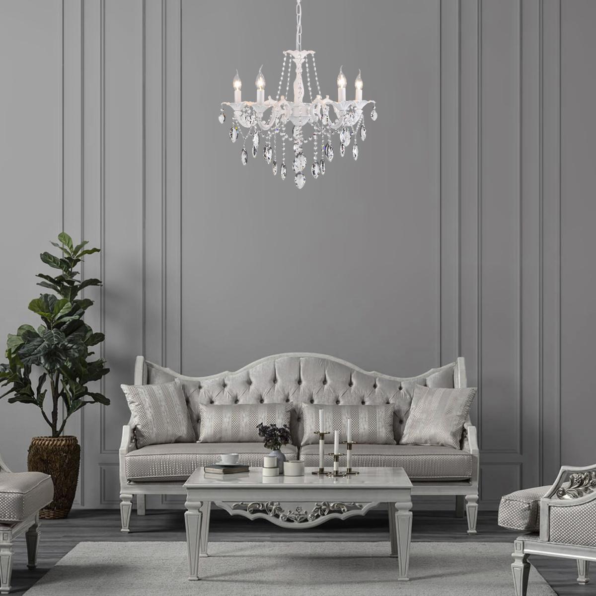 Подвесная люстра классика Eurosvet 10108/5 белый/прозрачный хрусталь Strotskis в #REGION_NAME_DECLINE_PP#