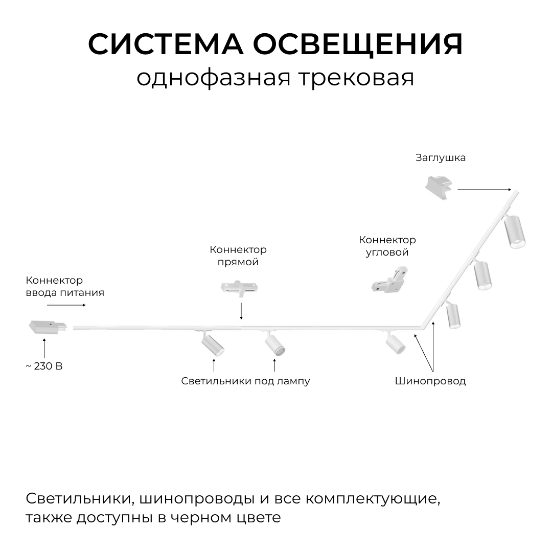 Шинопровод однофазный накладной/подвесной Apeyron в комплекте крепёж, токоввод, заглушка R45-05 в Санкт-Петербурге
