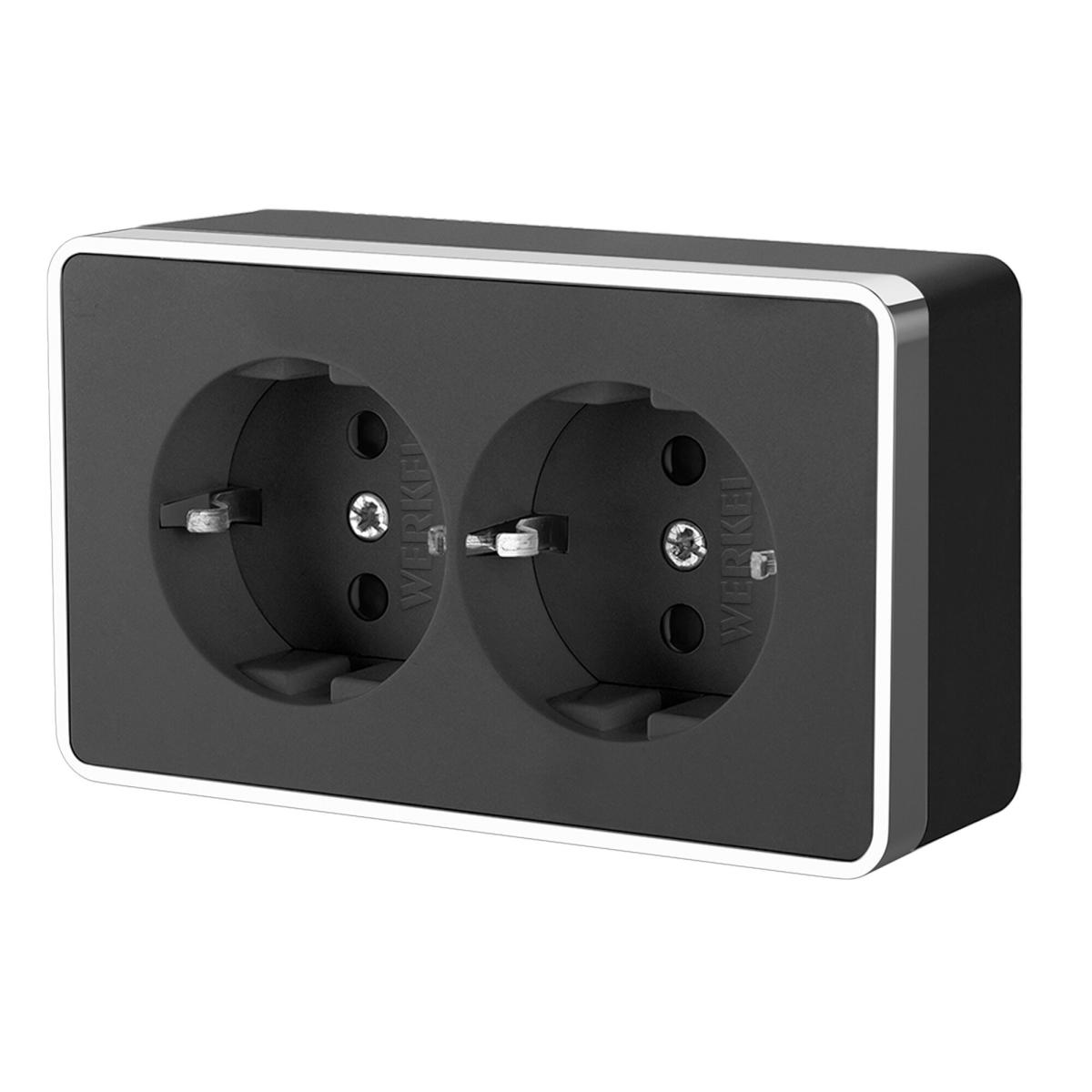 Розетка двойная с заземлением Werkel Gallant черный/хром W5072135 4690389164705 в Санкт-Петербурге