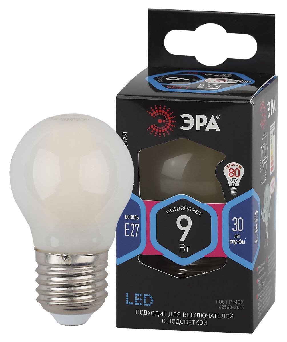 Лампа светодиодная Эра E27 9W 4000K F-LED P45-9w-840-E27 frost Б0047030 в Санкт-Петербурге