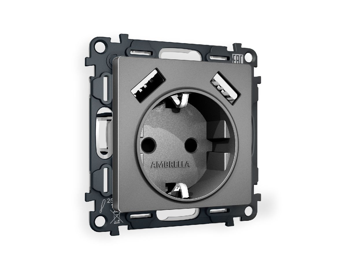 Комплект механизма розетки 2USB A+A 18W (быстрая зарядка) с/з Ambrella Volt Alfa MA659010 в Санкт-Петербурге