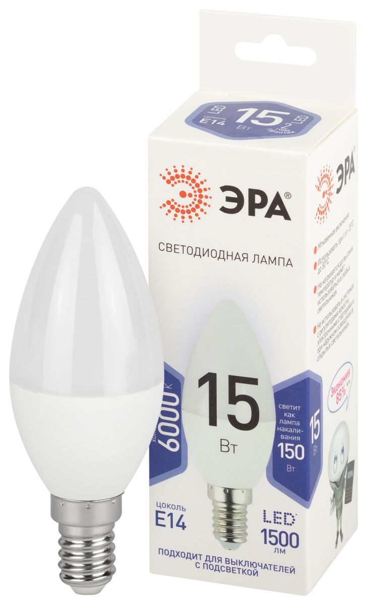 Лампа светодиодная Эра STD LED B35-15W-860-E14 6500K свеча в Санкт-Петербурге