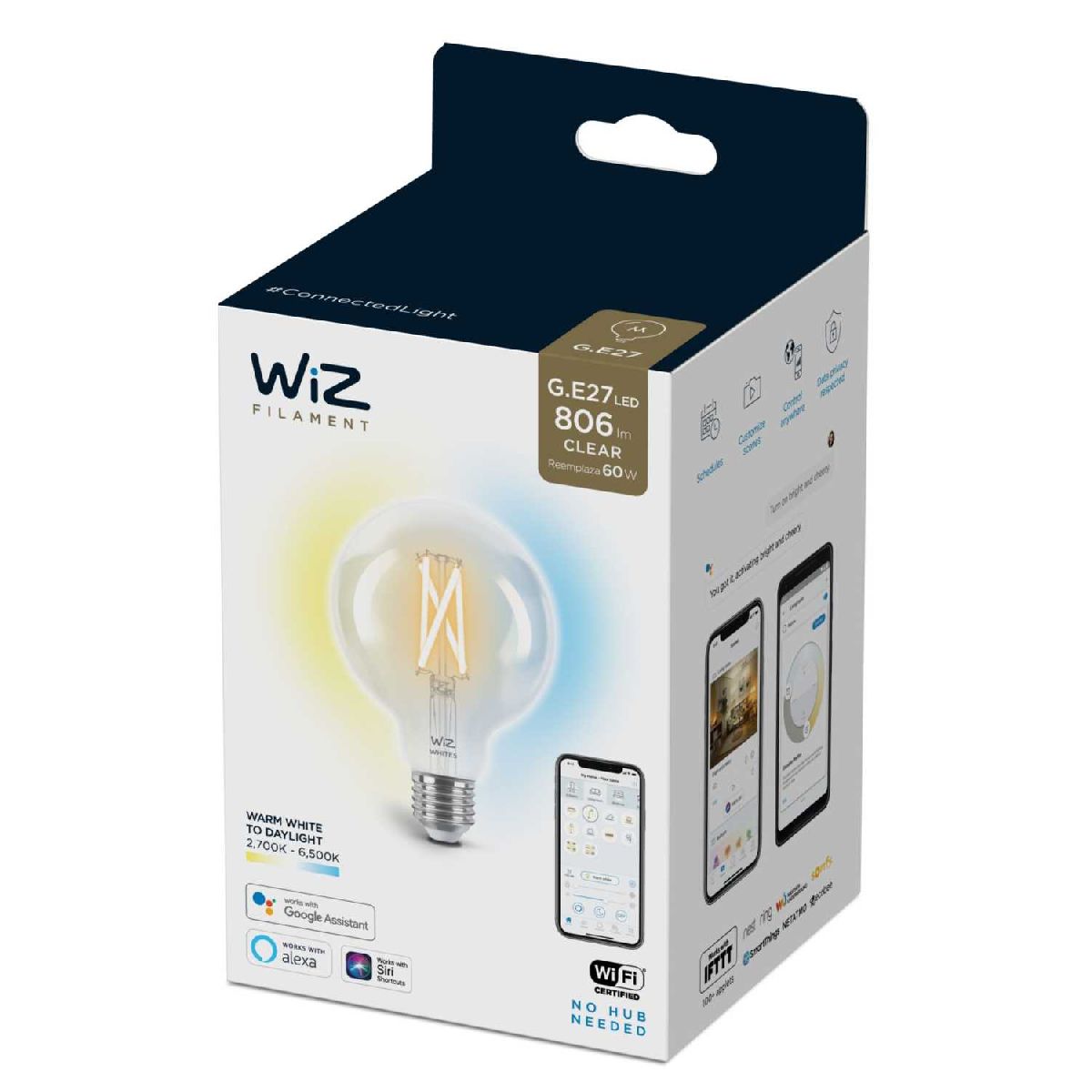 Умная светодиодная лампа Wiz Wi-Fi BLE60WG95E27927-65CL1PF/6 E27 7W 2700/6500K 929003018201 в Санкт-Петербурге