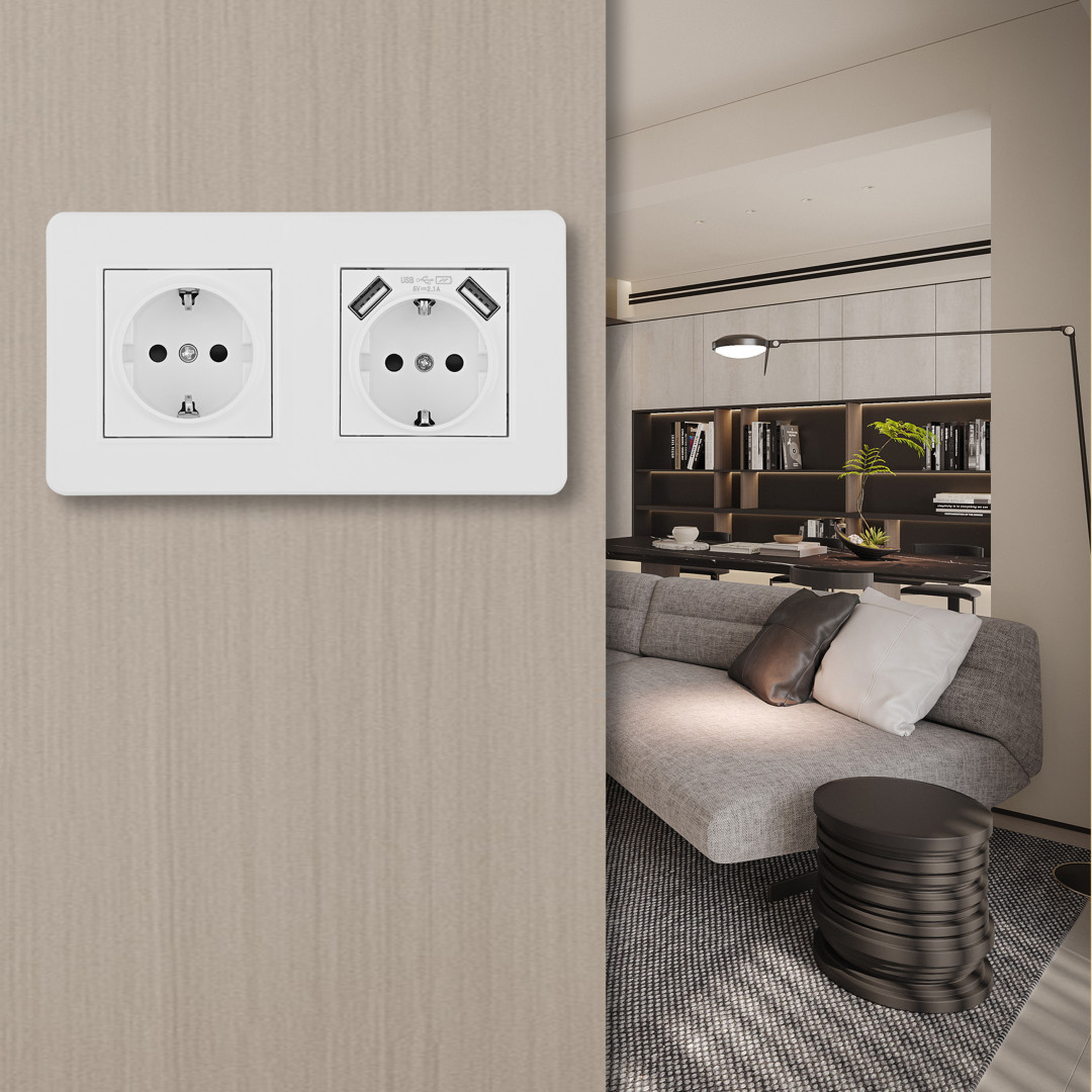Розетка двойная (двухпостовая) с/з и шторками + USB Arte Milano SET16-2-47-1-40-1 white в Санкт-Петербурге