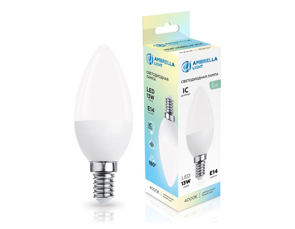 Светодиодная лампа Ambrella Light Bulbing E14 13W 4000K свеча 371314 в Санкт-Петербурге
