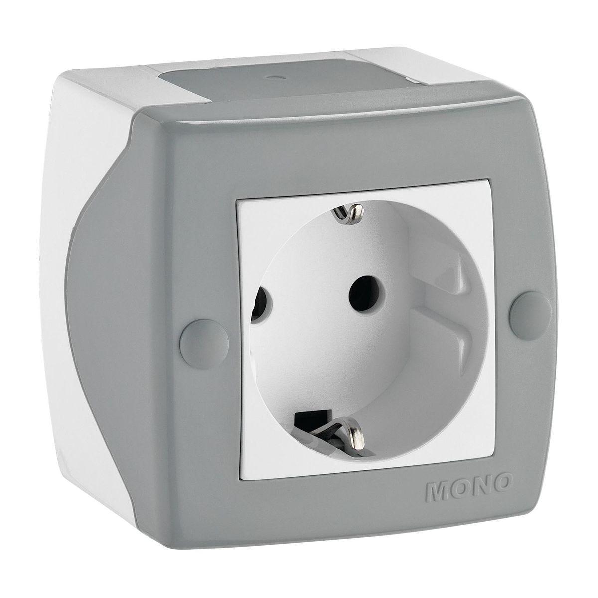 Розетка на 1 пост с заземлением Mono Electric Octans IP20 16А 250В бело-серый 104-020007-117 в Санкт-Петербурге