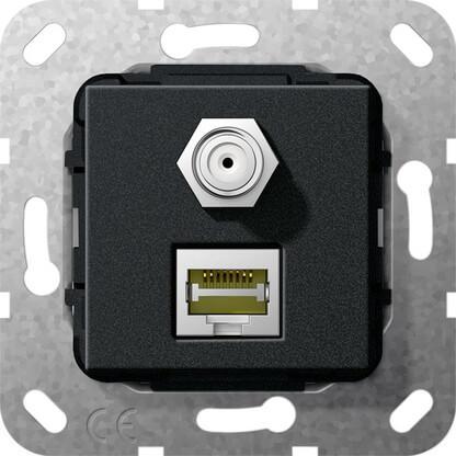 Розетка двойная MJ RJ45-SAT-F Gira System 55 6a кат черный матовый 569710 в Санкт-Петербурге