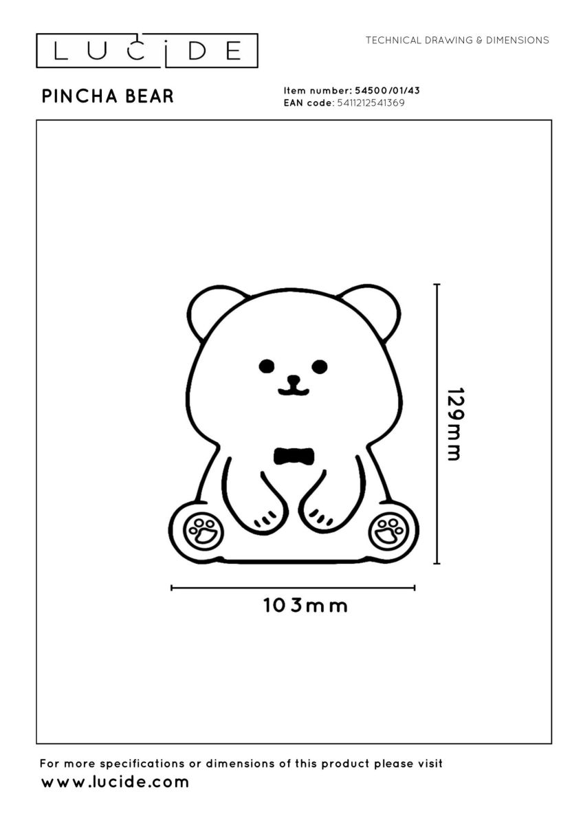 Настольная лампа Lucide Pincha Bear 54500/01/43 в Санкт-Петербурге