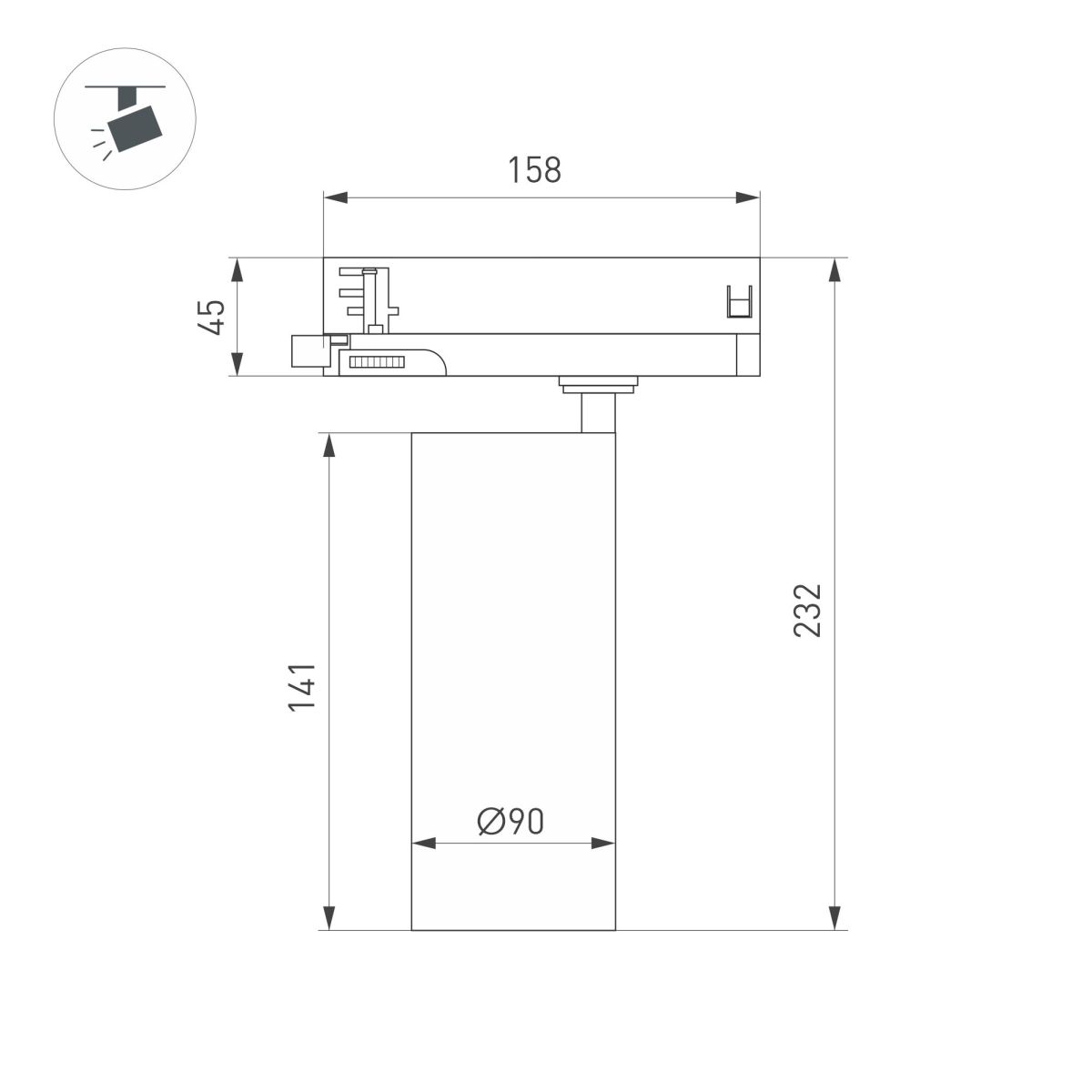 Трековый трехфазный светильник Arlight LGD-GERA-4TR-R90-30W Warm SP2900-Meat (BK, 36 deg, 230V) (IP20 Металл) 060067 в Санкт-Петербурге