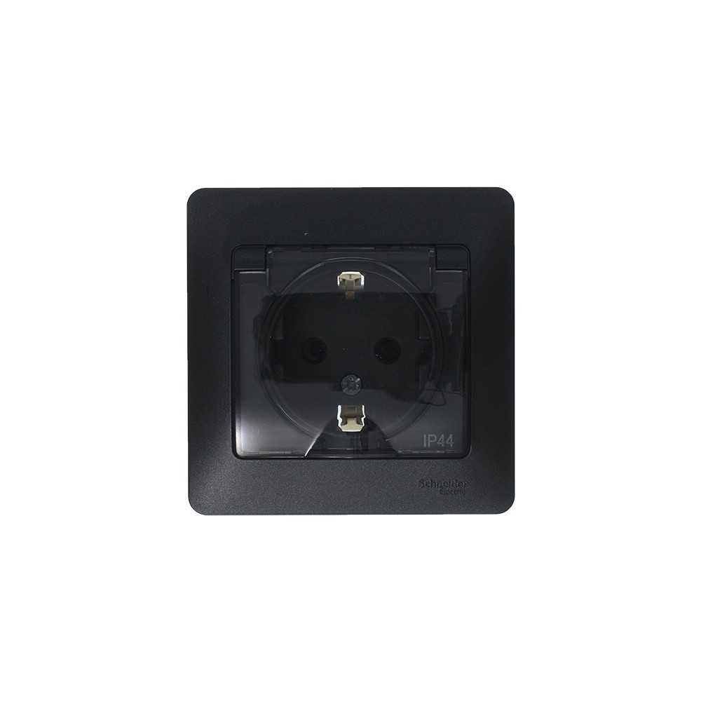 Розетка с/з со шторками с крышкой, 16А, IP44 (в сборе) Systeme Electric Glossa Антрацит GSL000748 в Санкт-Петербурге