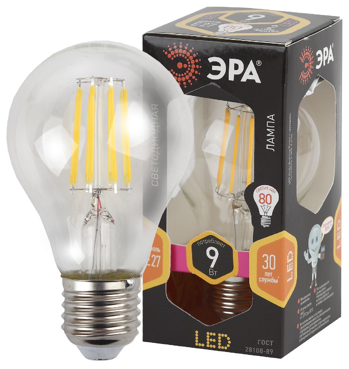 Лампа светодиодная Эра E27 9W 2700K F-LED A60-9W-827-E27 Б0043433 в #REGION_NAME_DECLINE_PP#