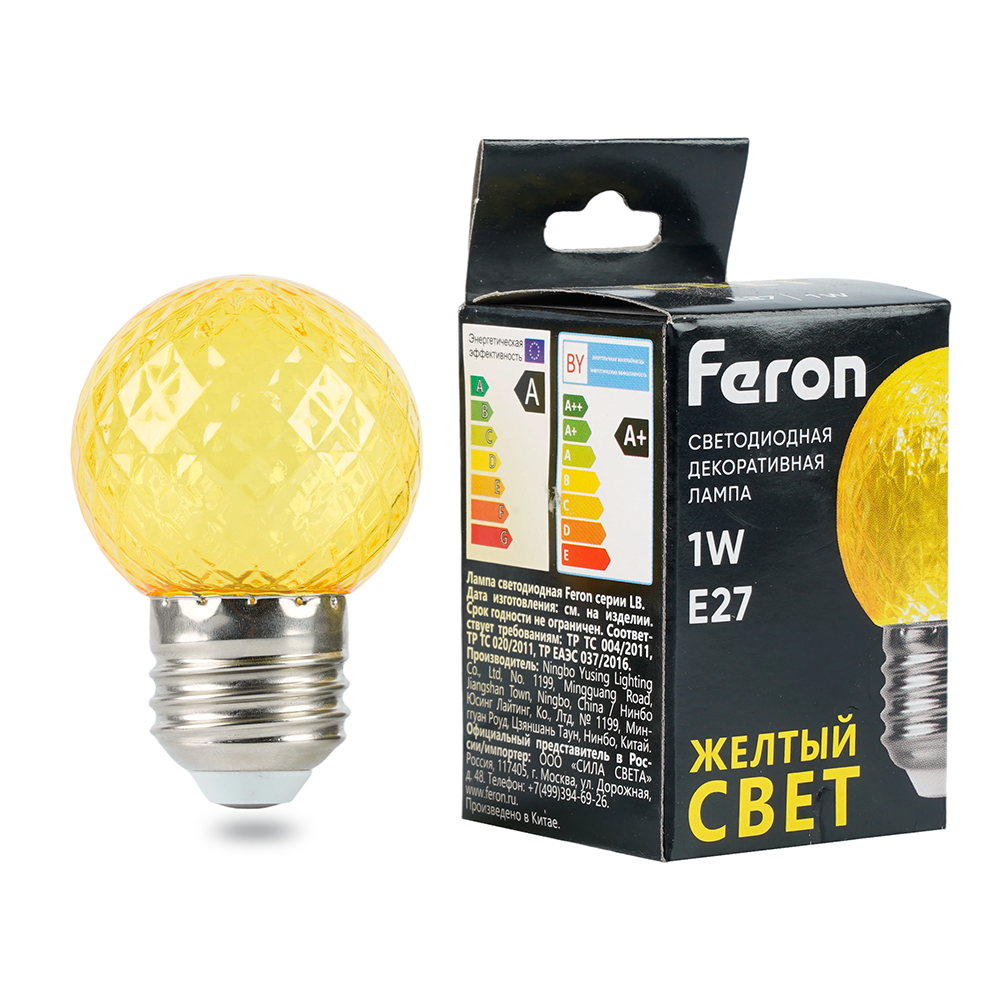 Лампа светодиодная Feron LB-385 шар желтый прозрачный E27 1W 230V 52161 в #REGION_NAME_DECLINE_PP#