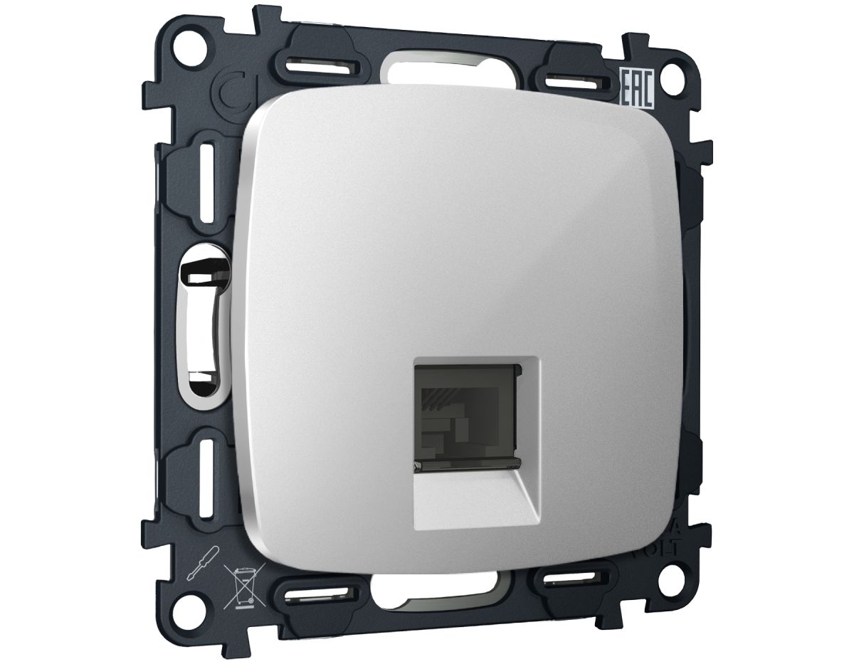 Комплект механизма компьютерной розетки Ambrella Volt RJ-45 (8P8C) CAT6A экранированной с автоматической защитной шторкой OMEGA MO412005 Серебро глянец QUANT (OP4120, VM185) в Санкт-Петербурге