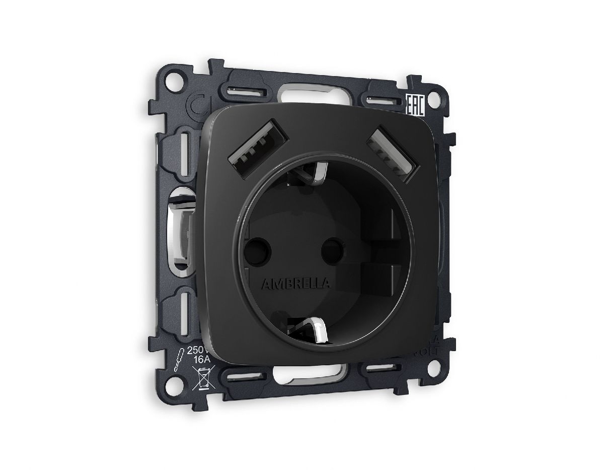 Комплект механизма розетки 2USB A+A 18W (быстрая зарядка) с/з Ambrella Volt Omega MO809010 в Санкт-Петербурге