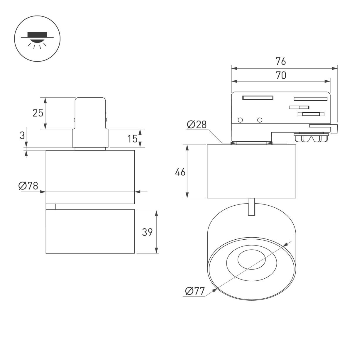 Трековый трехфазный светильник Arlight SP-PLURIO-TRACK-4TR-R77-9W Day4000 (WH-BRS, 36 deg, 230V) (IP20 Металл) 038100 в Санкт-Петербурге