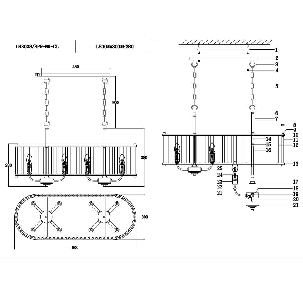 Подвесная люстра Lumien Hall Мартино LH3038/8PR-NK-CL в Санкт-Петербурге