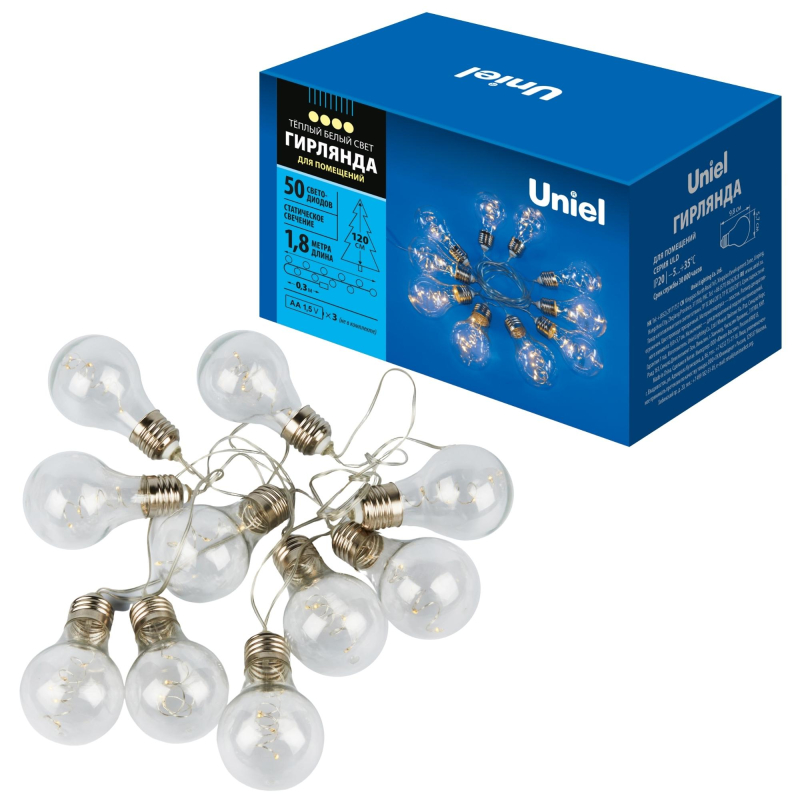 Гирлянда Uniel ULD-S1800-050/STB/3AA WARM WHITE IP20 RETRO BULBS-1 в Санкт-Петербурге