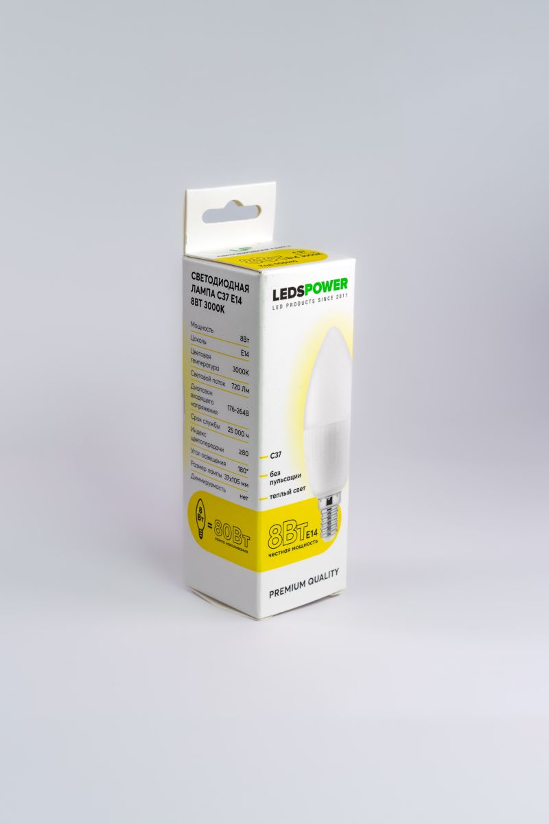 Светодиодная лампа LEDS POWER C37 E14 8Вт 3000К 006680 в Санкт-Петербурге