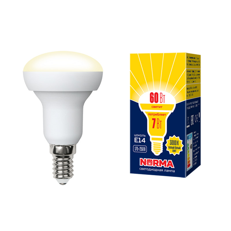 Лампа светодиодная (UL-00003845) Volpe E14 7W 3000K матовая LED-R50-7W/WW/E14/FR/NR в Санкт-Петербурге