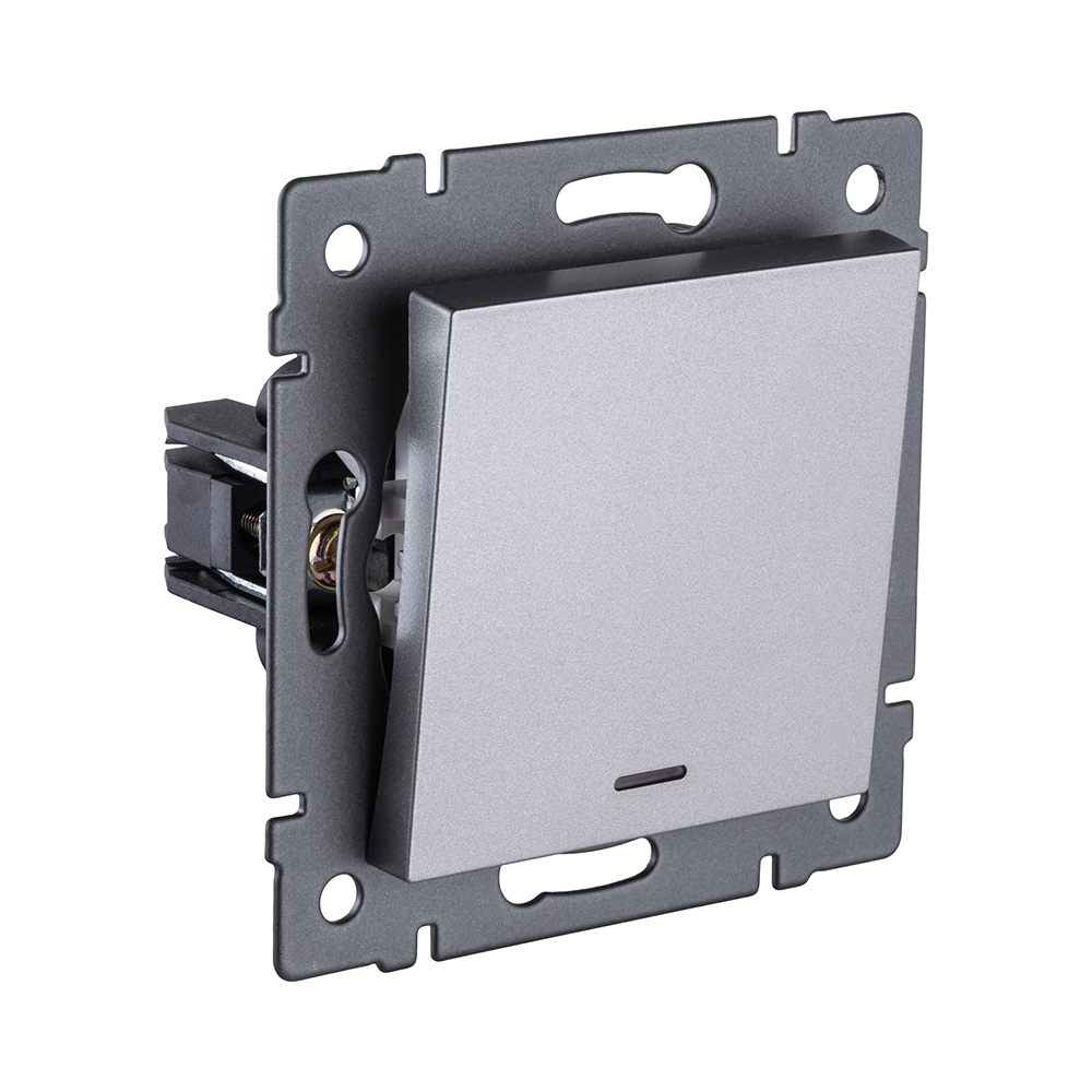 Выключатель кнопочный 1-клавишный 10А/250В с LED подсветкой, серый Kollinger REA-S-013GY для Aspekt, Eleganz, Reflex в #REGION_NAME_DECLINE_PP#