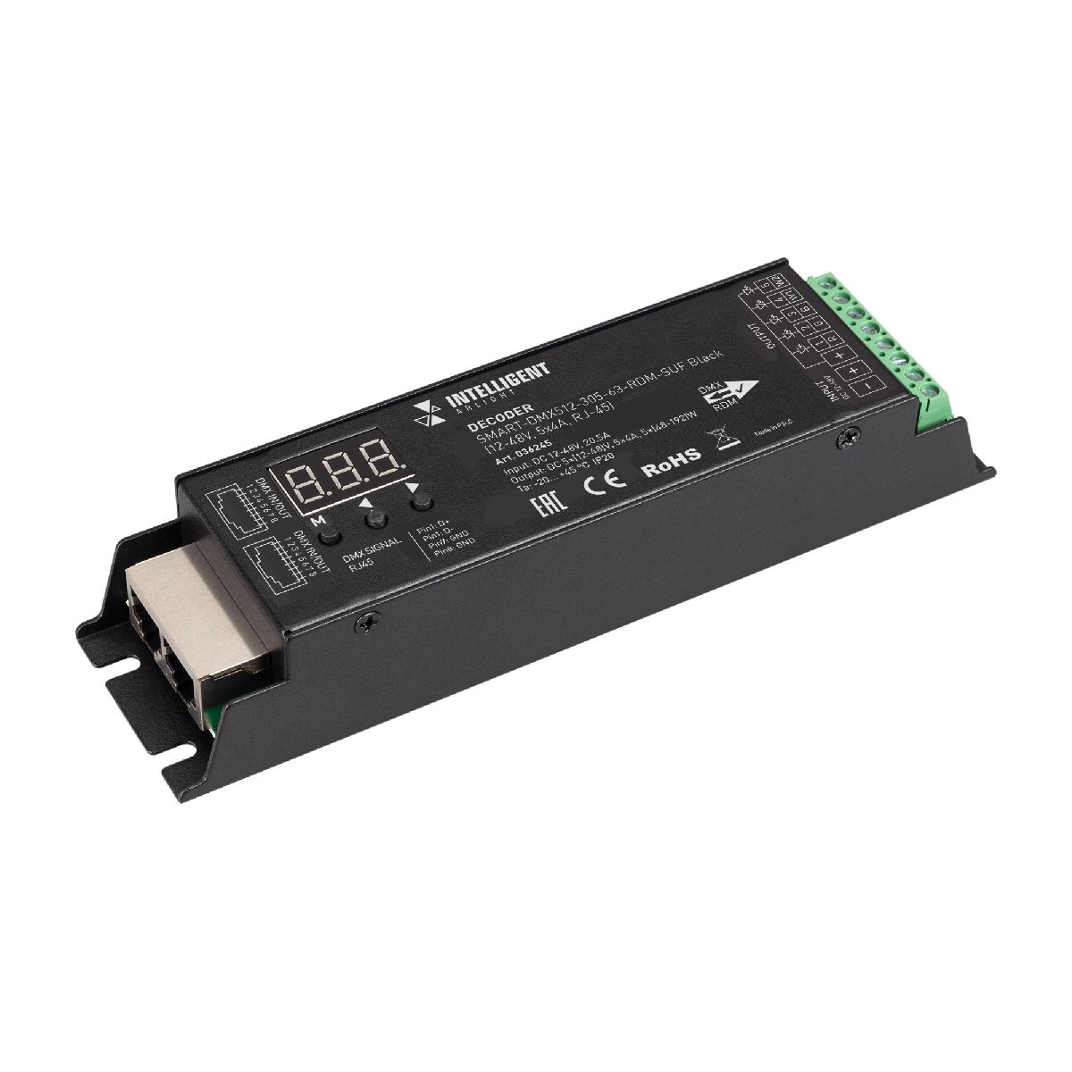 Декодер Arlight SMART-DMX512-305-63-RDM-SUF Black (12-48V, 5x4A, RJ-45) (IARL, IP20 Металл, 5 лет) 036245 в Санкт-Петербурге