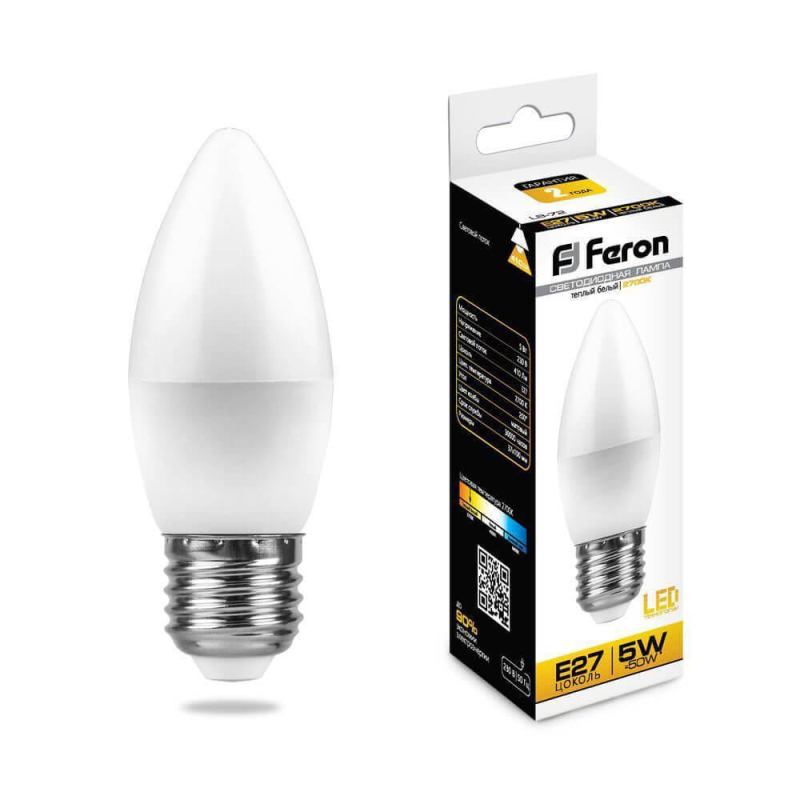 Лампа светодиодная Feron E27 5W 2700K Свеча Матовая LB-72 25764 в Санкт-Петербурге