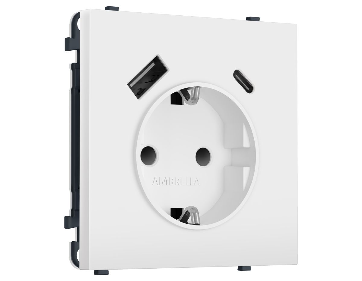Комплект механизма электрической розетки SIGMA Белый матовый 2USB A+C 20W Ambrella Volt MS130010 (SP1300, PR160) в Санкт-Петербурге