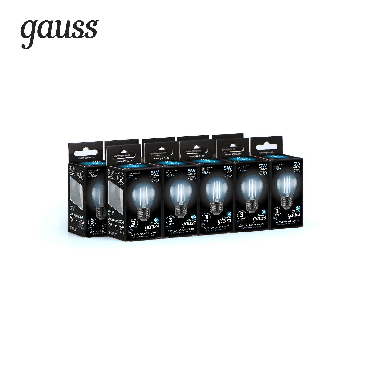 Лампа светодиодная филаментная Gauss E27 5W 4100K прозрачная 105802205 в #REGION_NAME_DECLINE_PP#