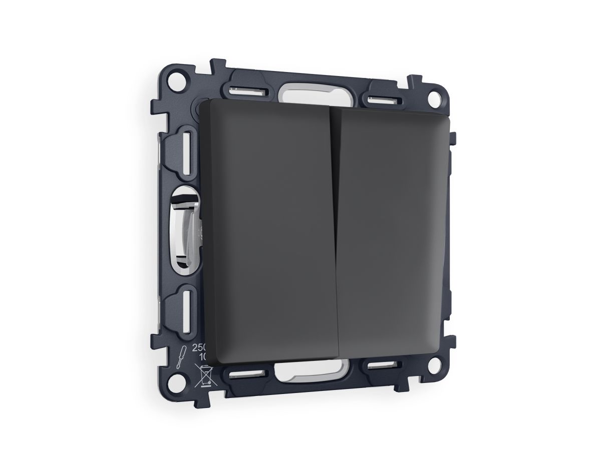 Комплект механизма 2-клавишного перекрестного выключателя 10A-250V Alfa Графит мягкое касание Quant Ambrella Volt MA903030 (AP9030, VM125) в #REGION_NAME_DECLINE_PP#